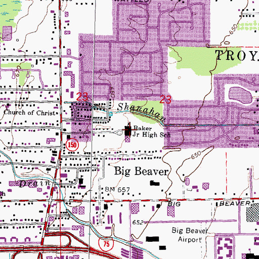 Topographic Map of Baker Junior High School, MI