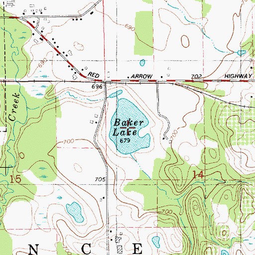 Topographic Map of Baker Lake, MI