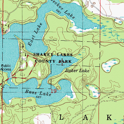 Topographic Map of Baker Lake, MI
