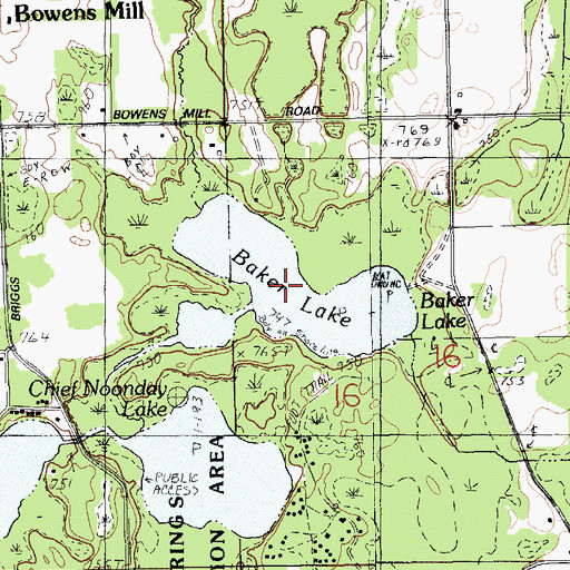 Topographic Map of Baker Lake, MI