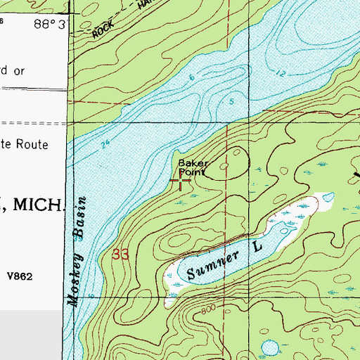 Topographic Map of Baker Point, MI