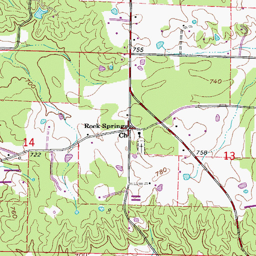 Topographic Map of Rock Springs, AR