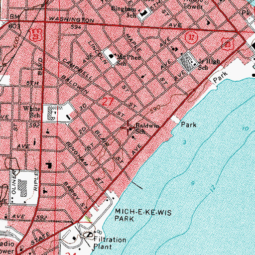 Topographic Map of Baldwin School, MI