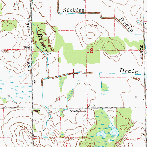 Topographic Map of Ballard Drain, MI