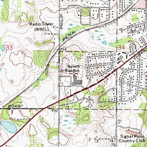Topographic Map of Ballard Junior High School, MI