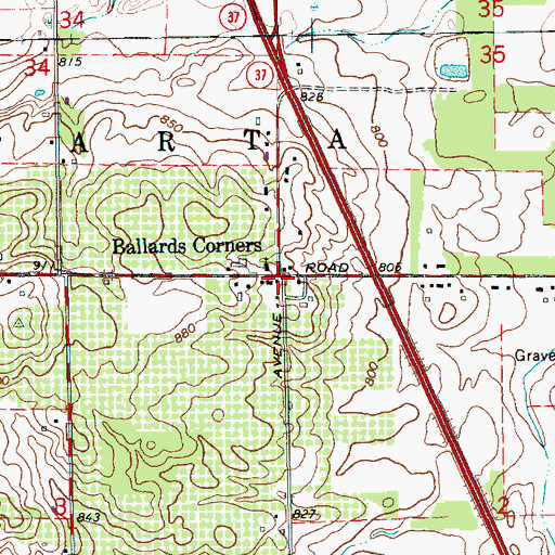 Topographic Map of Ballards Corners, MI