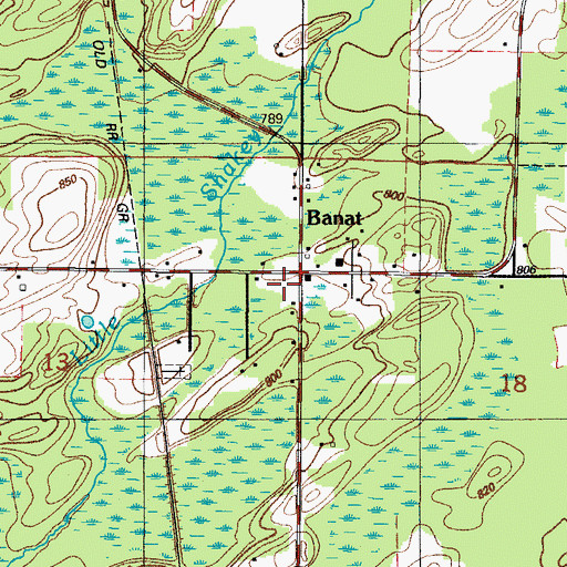 Topographic Map of Banat, MI