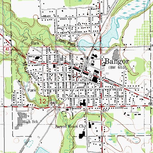Topographic Map of Bangor, MI
