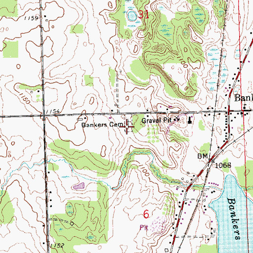 Topographic Map of Bankers Cemetery, MI