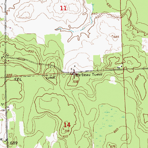 Topographic Map of Barbeau Tower, MI