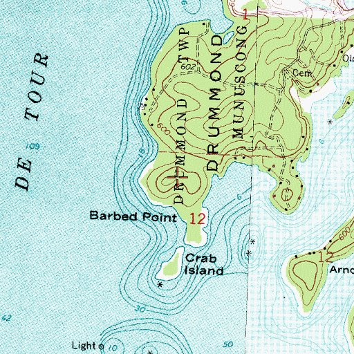 Topographic Map of Barbed Point, MI