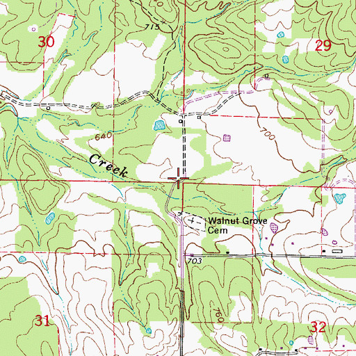 Topographic Map of Walnut Grove School (historical), AR