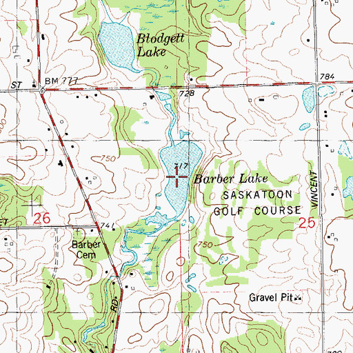 Topographic Map of Barber Lake, MI