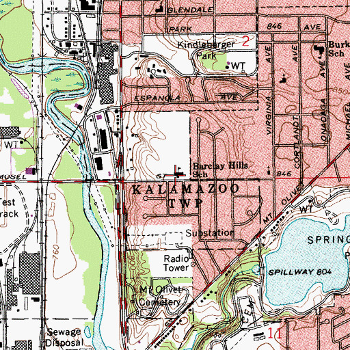 Topographic Map of Barclay Hills School, MI