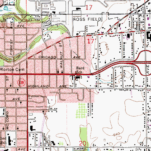 Topographic Map of Bard School, MI
