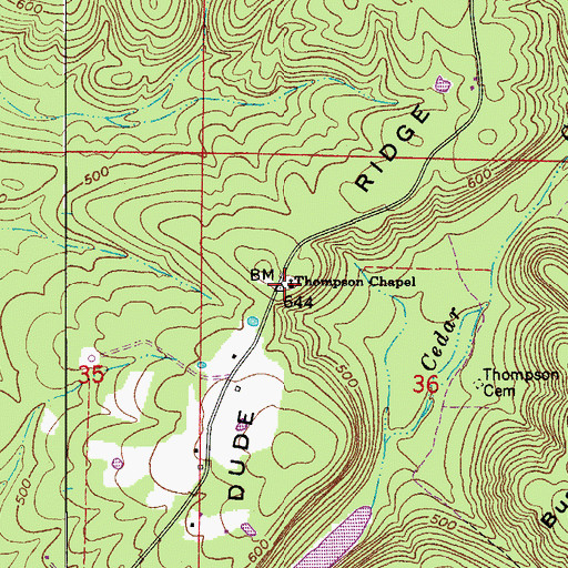 Topographic Map of Dude Ridge School (historical), AR