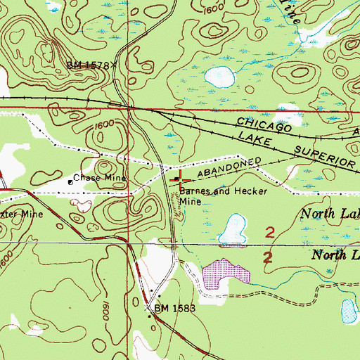 Topographic Map of Barnes and Hecker Mine, MI