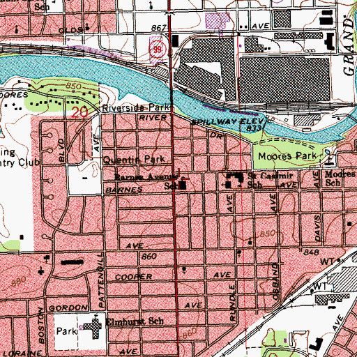 Topographic Map of Barnes Avenue School, MI
