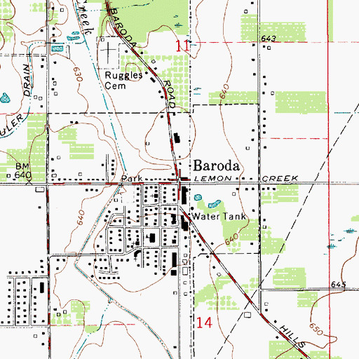 Topographic Map of Baroda, MI