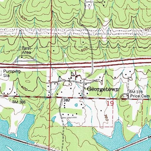 Topographic Map of Georgetown Church of Christ, AR