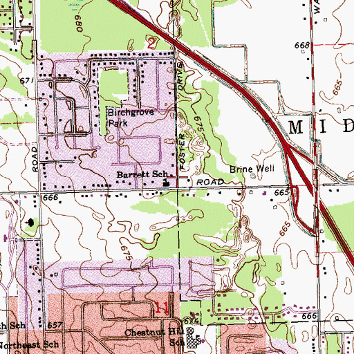 Topographic Map of Barrett School, MI