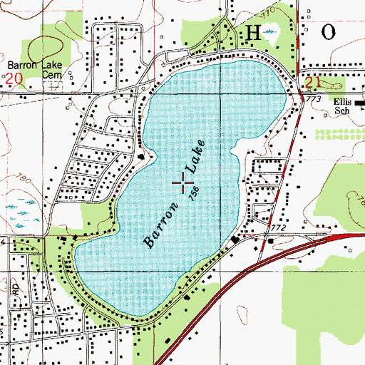 Topographic Map of Barron Lake, MI