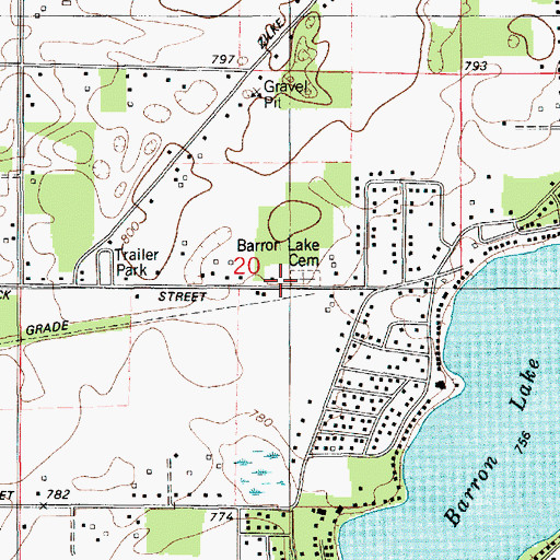Topographic Map of Barron Lake Cemetery, MI