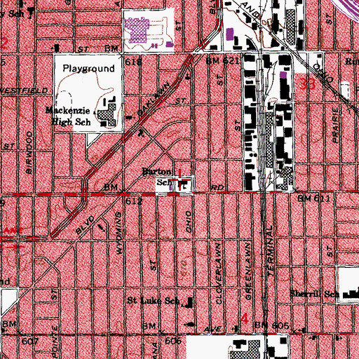 Topographic Map of Barton School, MI