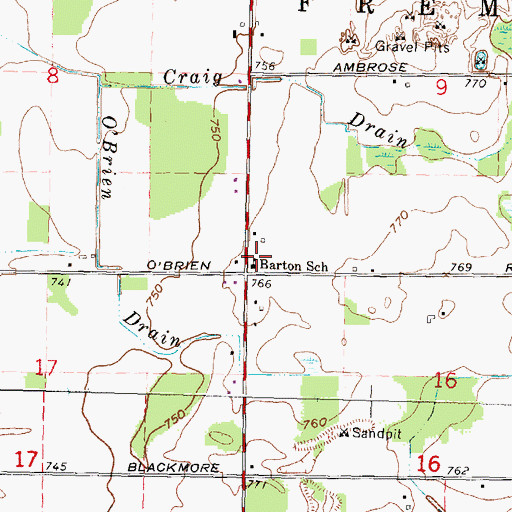 Topographic Map of Barton School, MI
