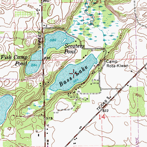 Topographic Map of Bass Lake, MI