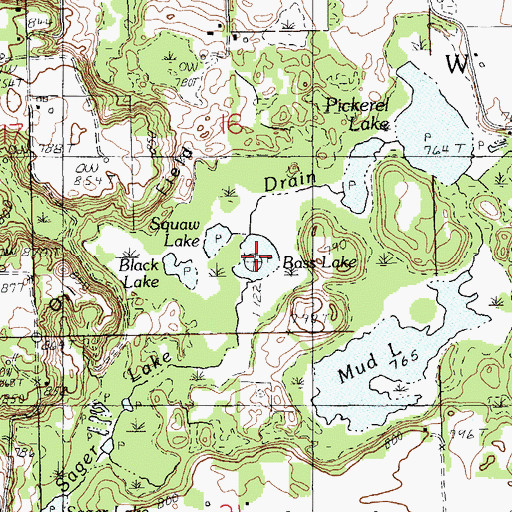 Topographic Map of Bass Lake, MI