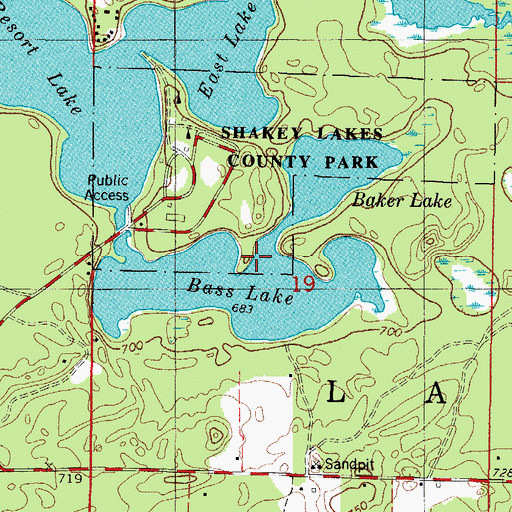 Topographic Map of Bass Lake, MI