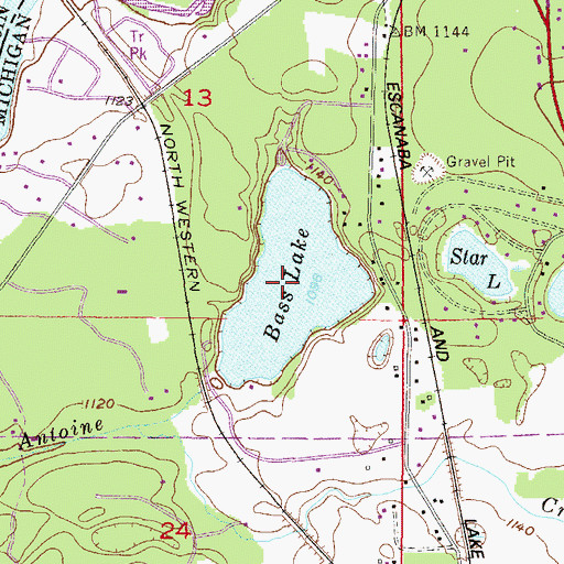 Topographic Map of Bass Lake, MI