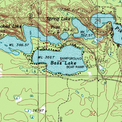 Topographic Map of Bass Lake, MI