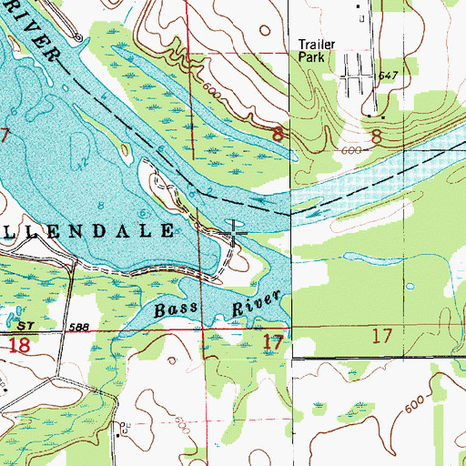 Topographic Map of Bass River, MI