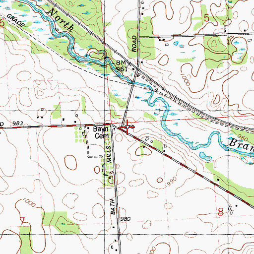 Topographic Map of Bath Mills School, MI