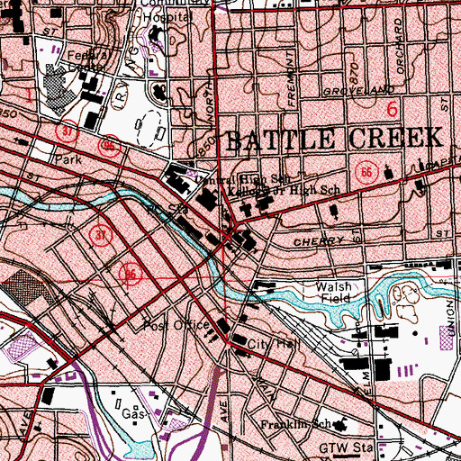 Topographic Map of Battle Creek, MI