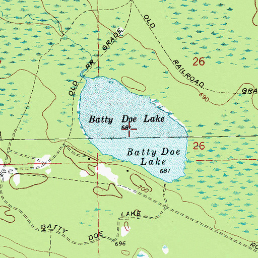 Topographic Map of Batty Doe Lake, MI