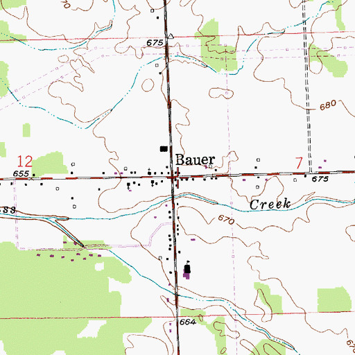 Topographic Map of Bauer, MI