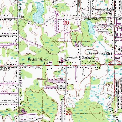 Topographic Map of Baumont School, MI