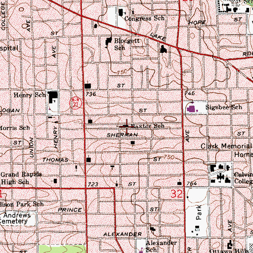 Topographic Map of Baxter School, MI