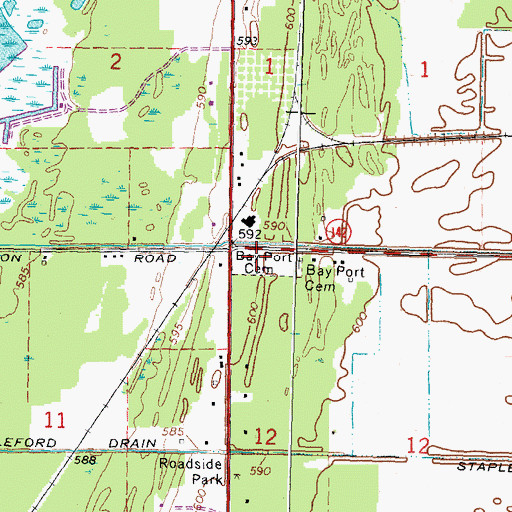 Topographic Map of Bay Port Cemetery, MI