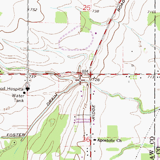 Topographic Map of Bazley and Foster Drain, MI