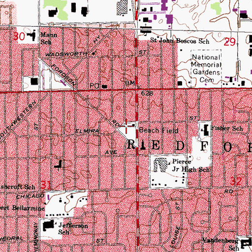 Topographic Map of Beach Field, MI