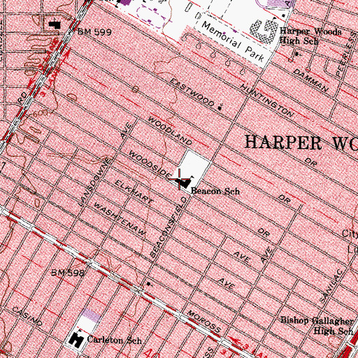 Topographic Map of Beacon School, MI