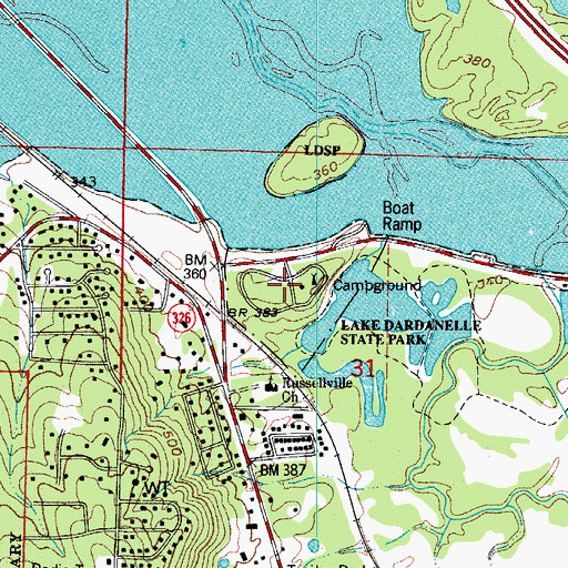 Topographic Map of Lake Dardanelle State Park - Ouita Area, AR