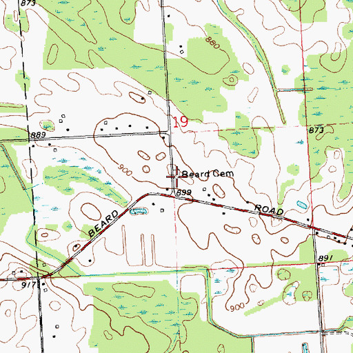 Topographic Map of Beard Cemetery, MI