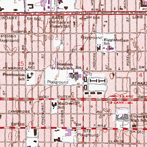 Topographic Map of Beaubien High School, MI