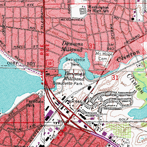 Topographic Map of Beaudette Park, MI