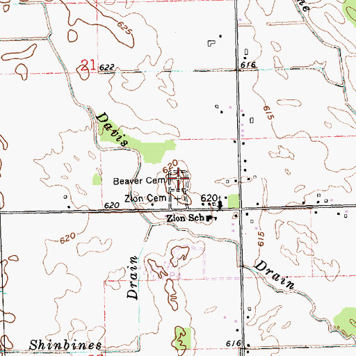 Topographic Map of Beaver Cemetery, MI